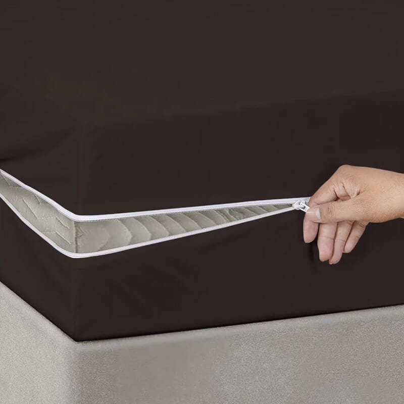 Brown Color 6 Side Waterproof Zipper Mattress Protector