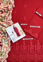 Red Dhanak 3PC Chikan Kari Embroidered - Image 3