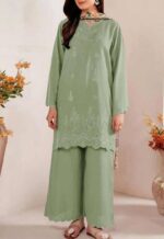 Green Dhanak 3PC Chikan Kari Embroidered - Image 2