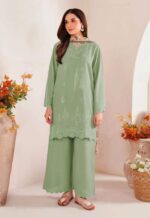 Green Dhanak 3PC Chikan Kari Embroidered