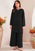 Black Dhanak 3PC Chikan Kari Embroidered