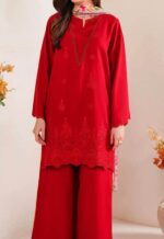 Red Dhanak 3PC Chikan Kari Embroidered - Image 2